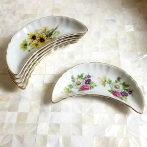 1940s Porcelain Bone Plates w/ Gold Trim Set of 6